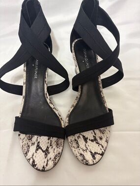 Donald J. Pliner Black Strappy Heels with Snake-Print Insole
